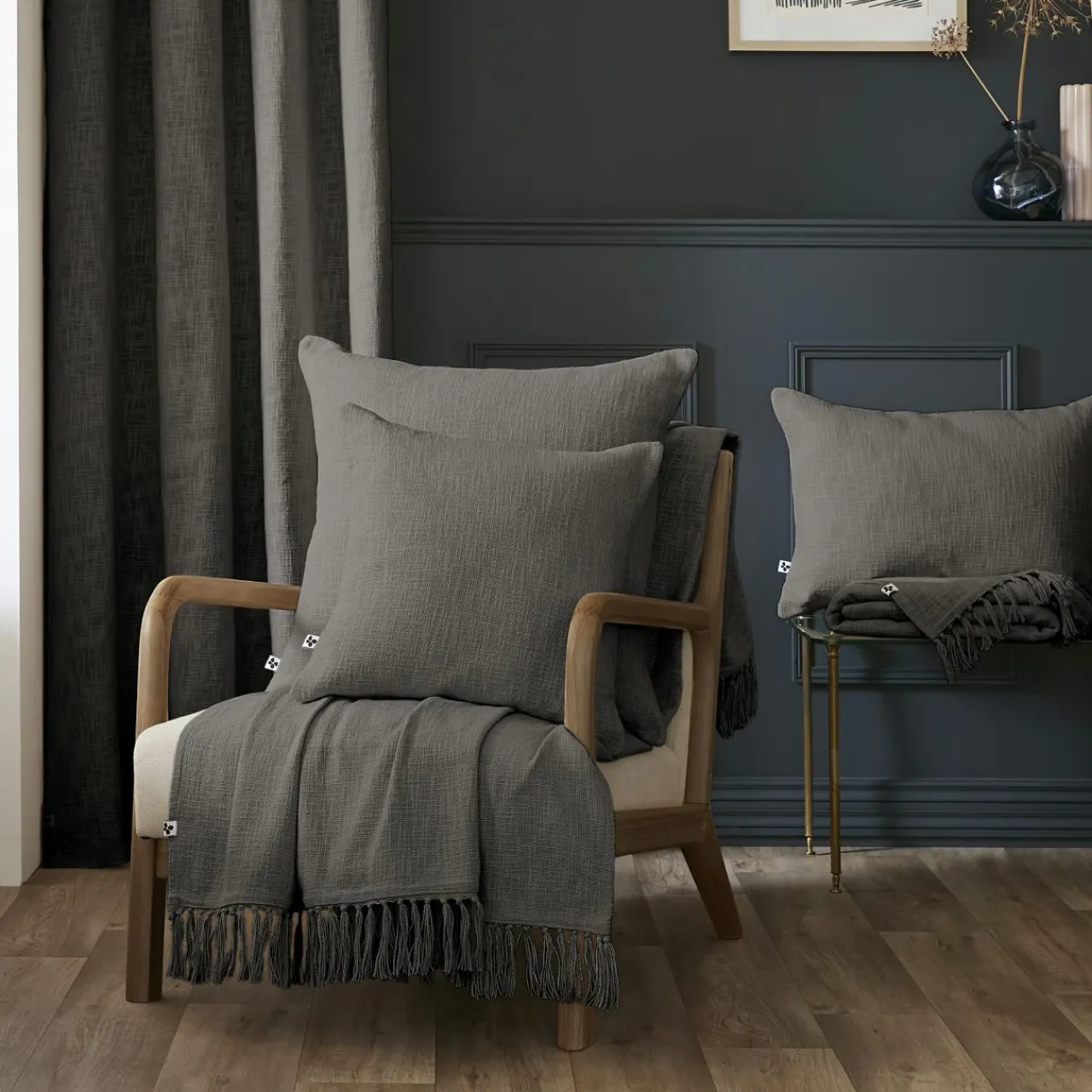 Coussin Et Housse|L'EFFET PAPILLON Coussin carré coton (45 x 45 cm) Sixtine Gris ardoise Gris foncé