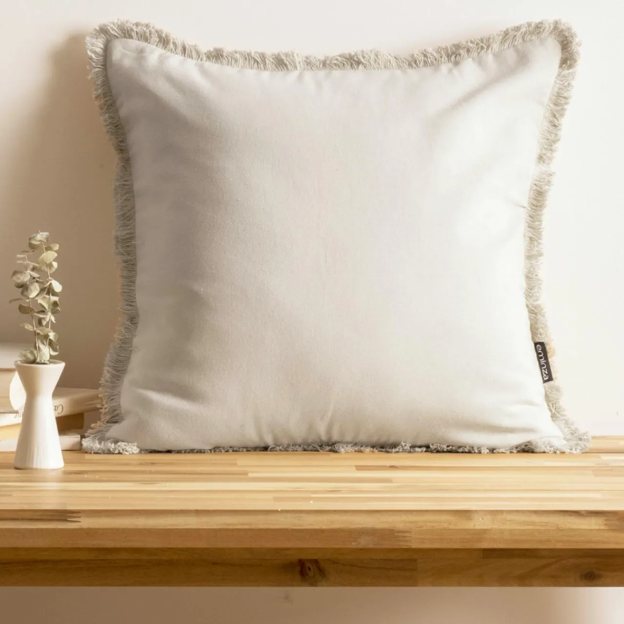 Coussin Et Housse|EMINZA Coussin carré coton (45 x 45 cm) Pixel franges Beige