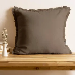 Coussin Et Housse|EMINZA Coussin carré coton (45 x 45 cm) Pixel franges Taupe
