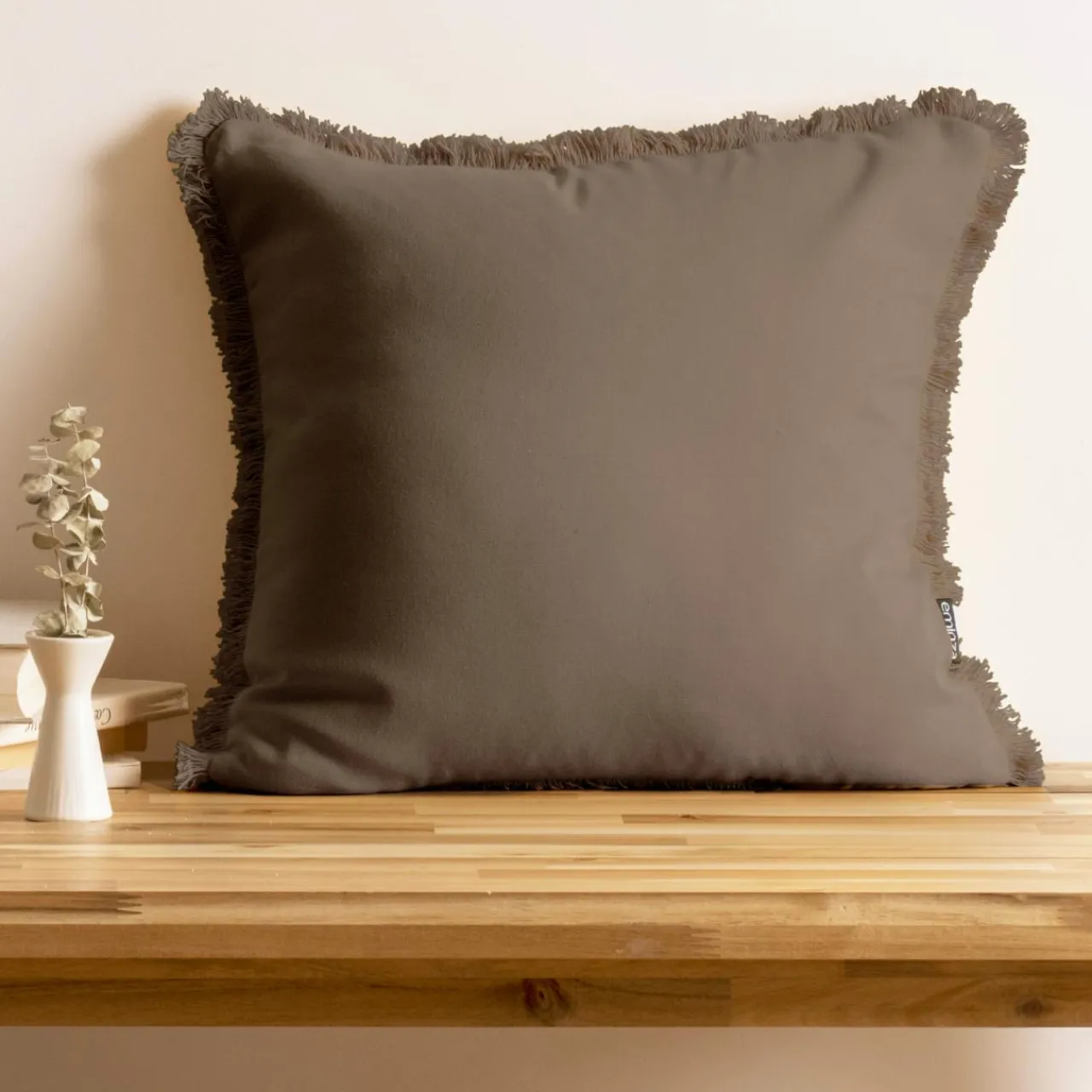 Coussin Et Housse|EMINZA Coussin carré coton (45 x 45 cm) Pixel franges Taupe