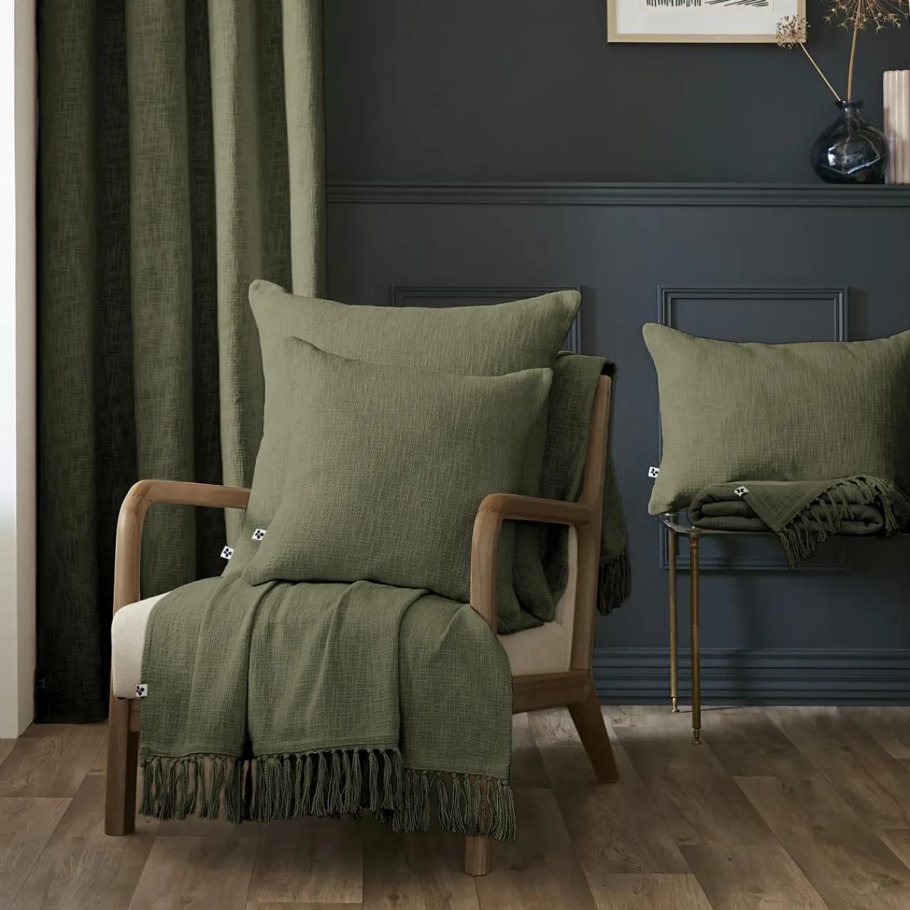 Coussin Et Housse|L'EFFET PAPILLON Coussin carré coton (60 x 60 cm) Sixtine Vert romarin