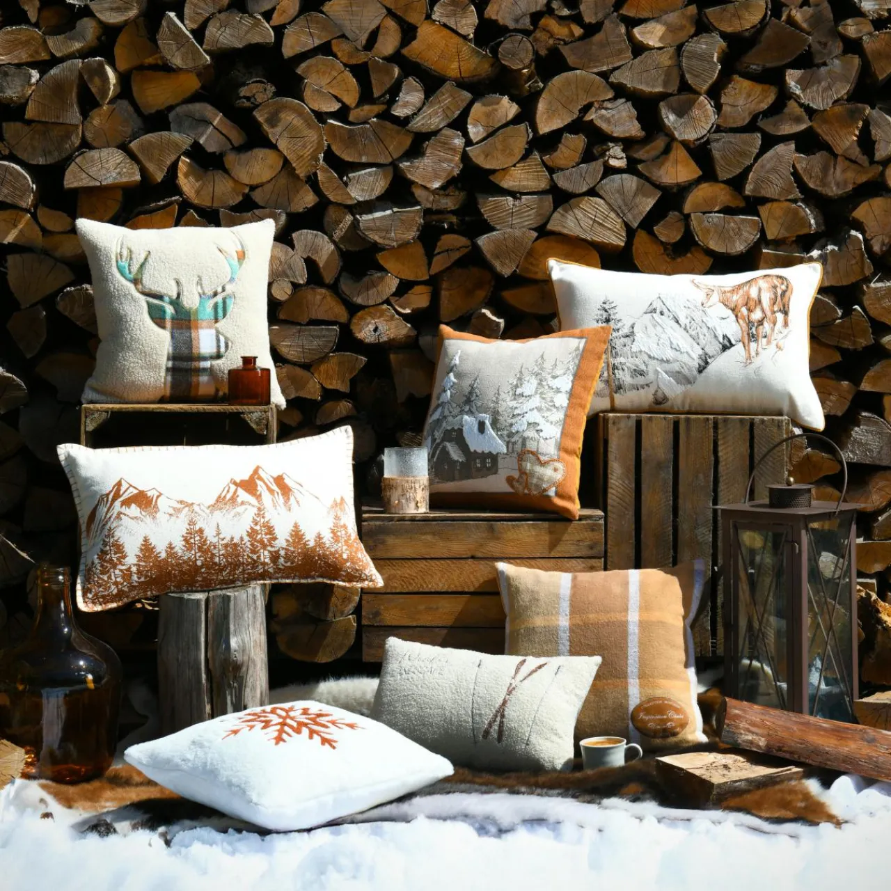 Coussin Et Housse|STOF Coussin carré fausse fourrure (45 x 45 cm) Wildforest Marron