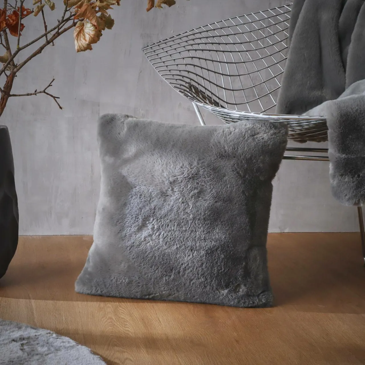 Coussin Et Housse|EMINZA Coussin carré fausse fourrure (45 x 45 cm) Finn Gris Anthracite