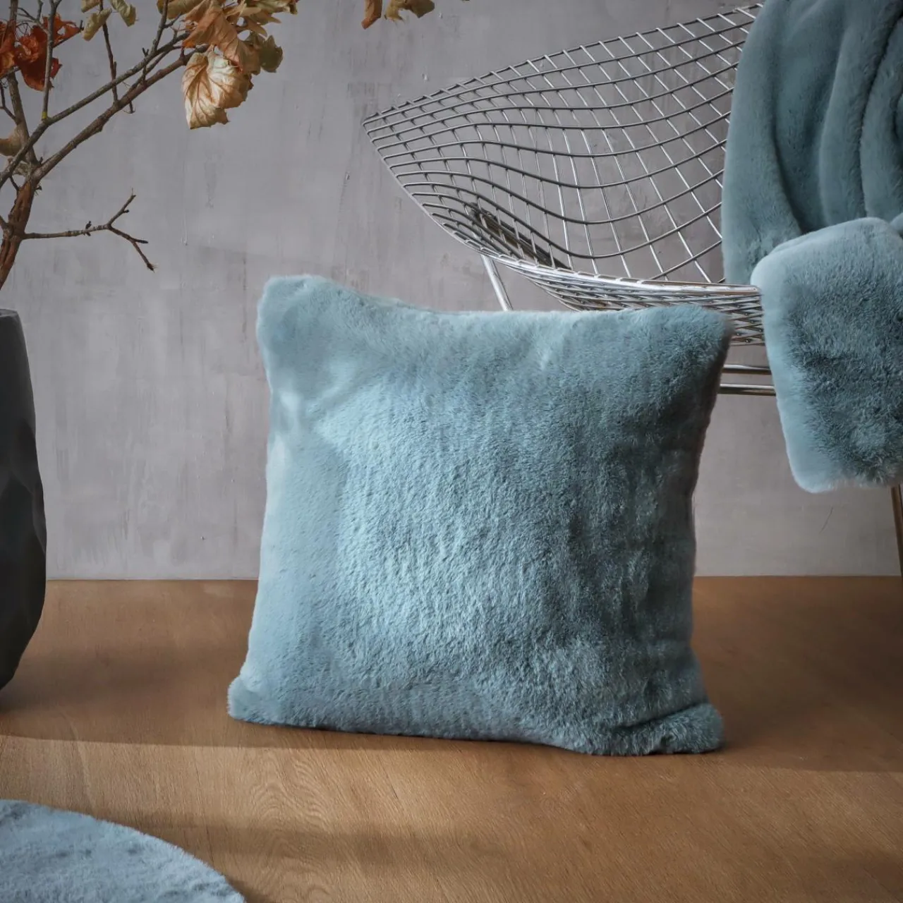 Coussin Et Housse|EMINZA Coussin carré fausse fourrure (45 x 45 cm) Finn Bleu