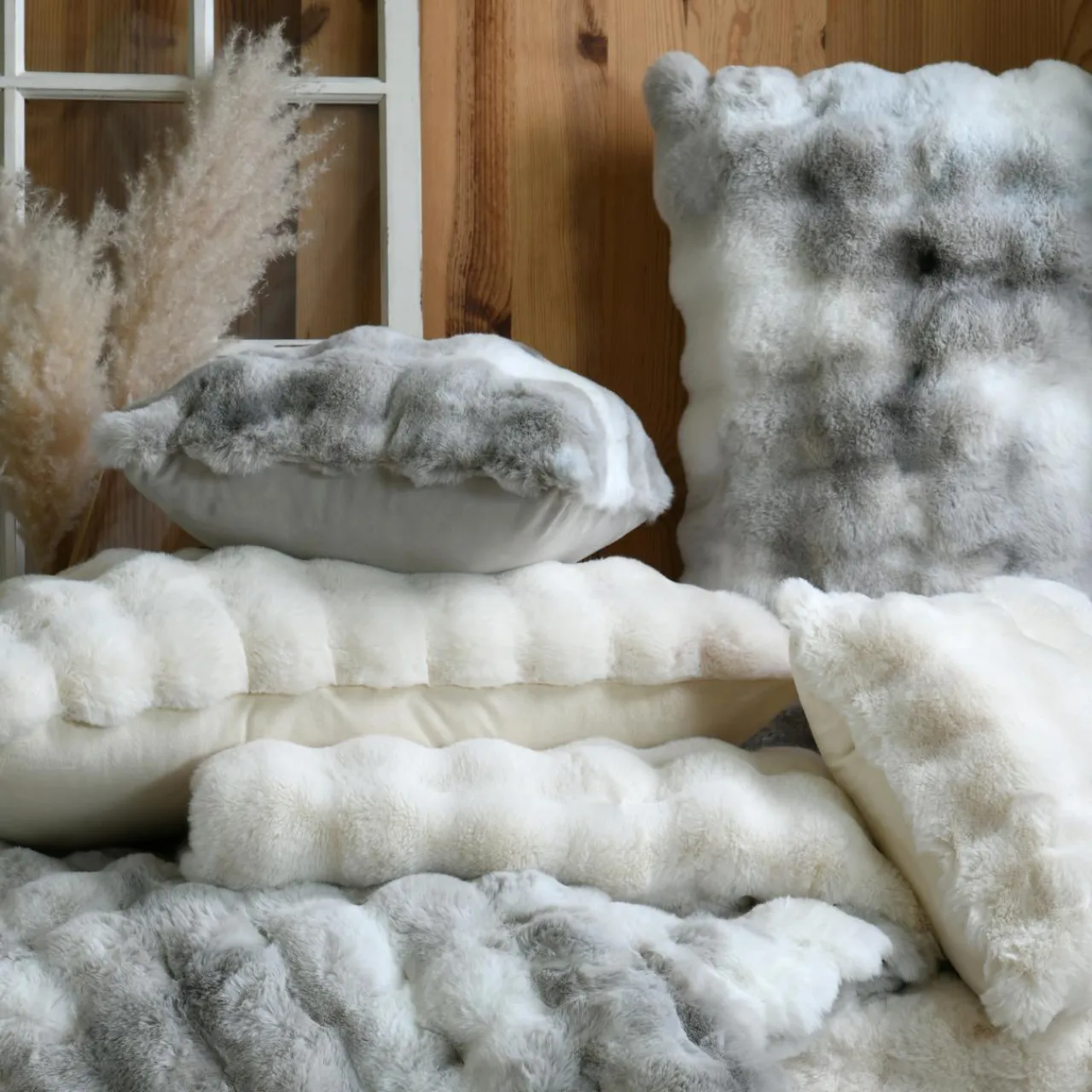 Coussin Et Housse|STOF Coussin carré fausse fourrure (45 x 45 cm) Nebraska Ecru