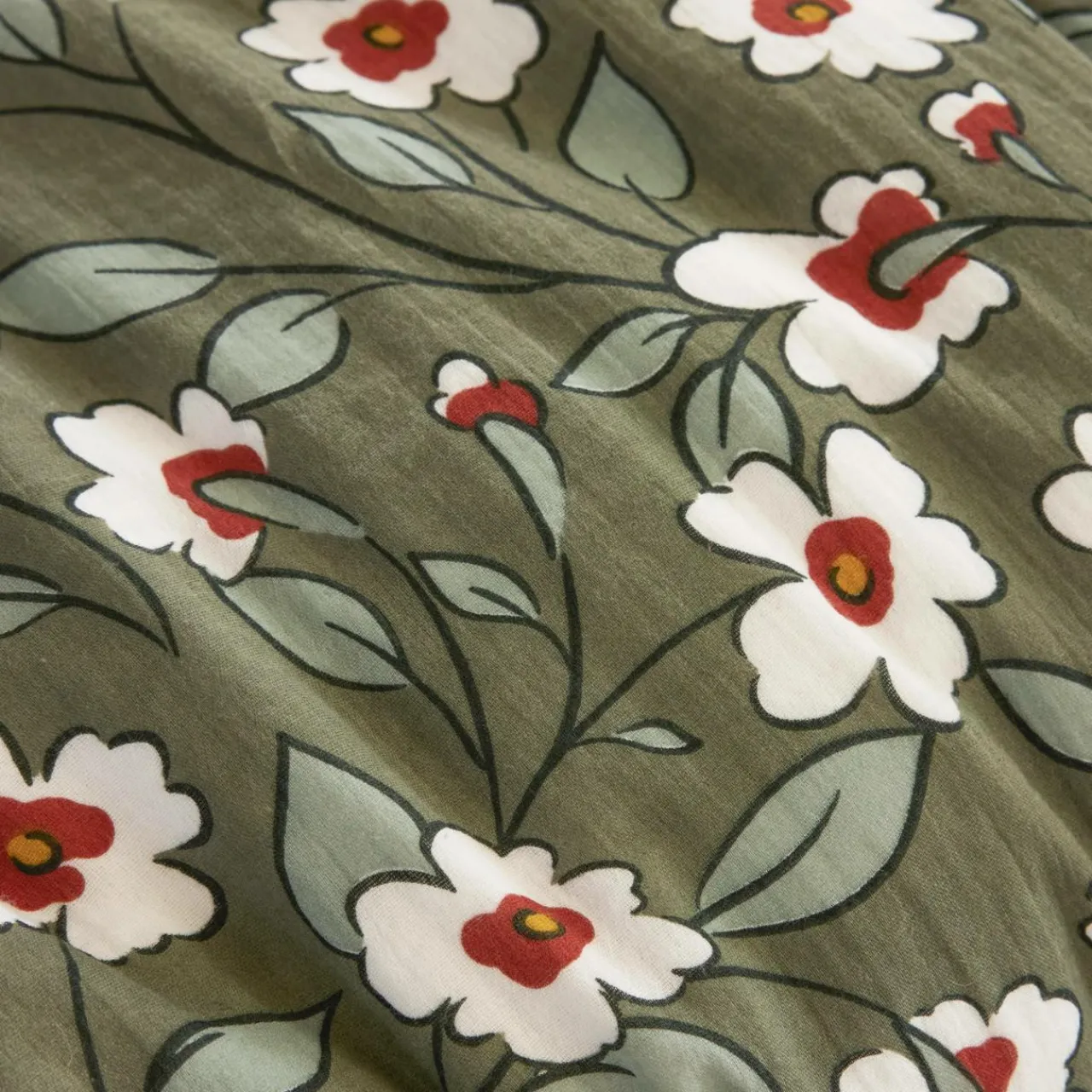 Coussin Et Housse|EMINZA Coussin carré gaze de coton (45 x 45 cm) Gaïa Marguerite Vert Romarin