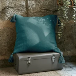 Coussin Et Housse|EMINZA Coussin carré gaze de coton (40 x 40 cm) Gaïa Bleu canard