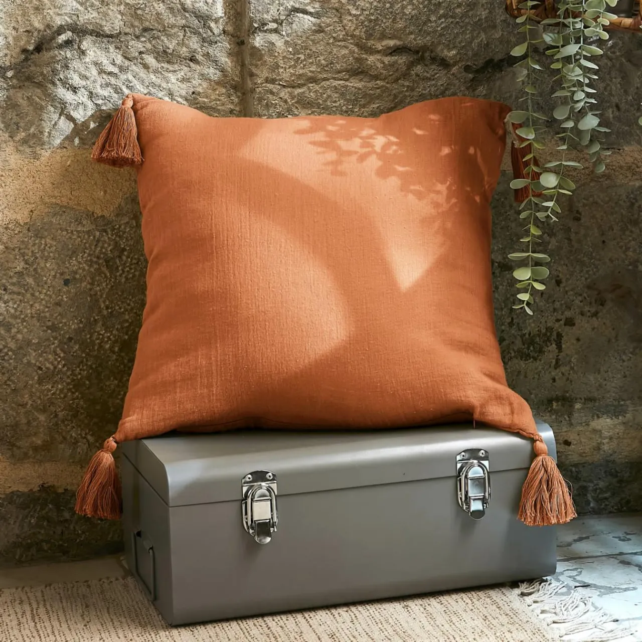 Coussin Et Housse|EMINZA Coussin carré gaze de coton (40 x 40 cm) Gaïa Abricot