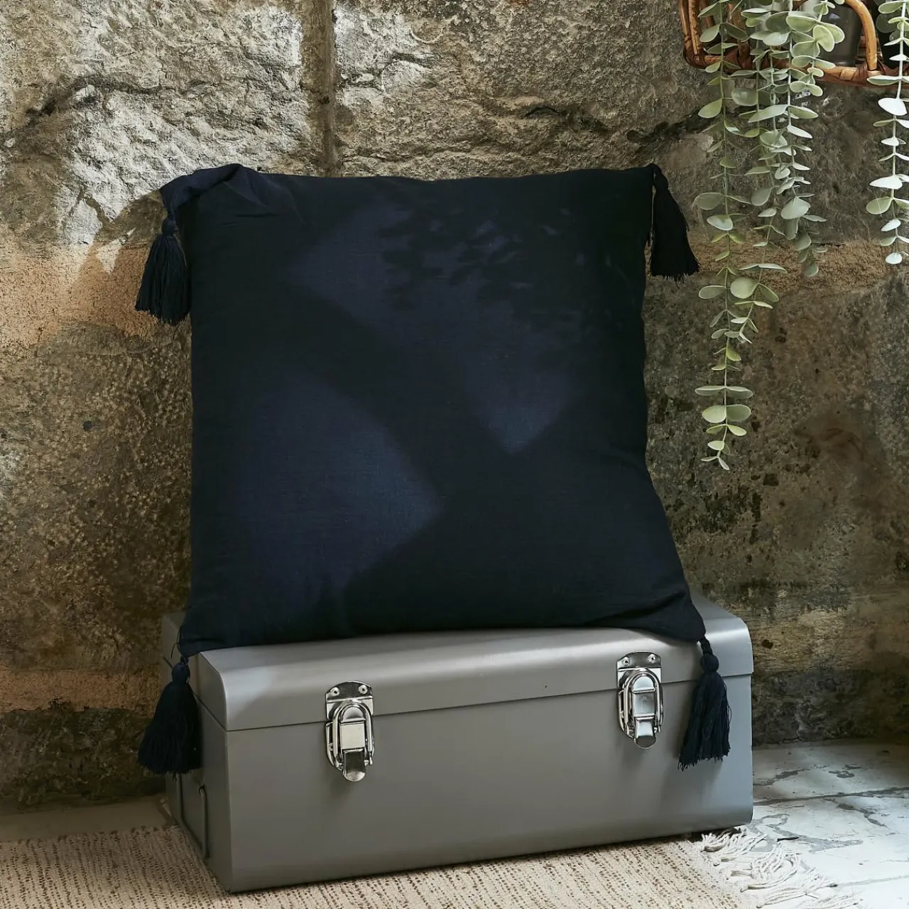 Coussin Et Housse|EMINZA Coussin carré gaze de coton (40 x 40 cm) Gaïa Bleu nuit