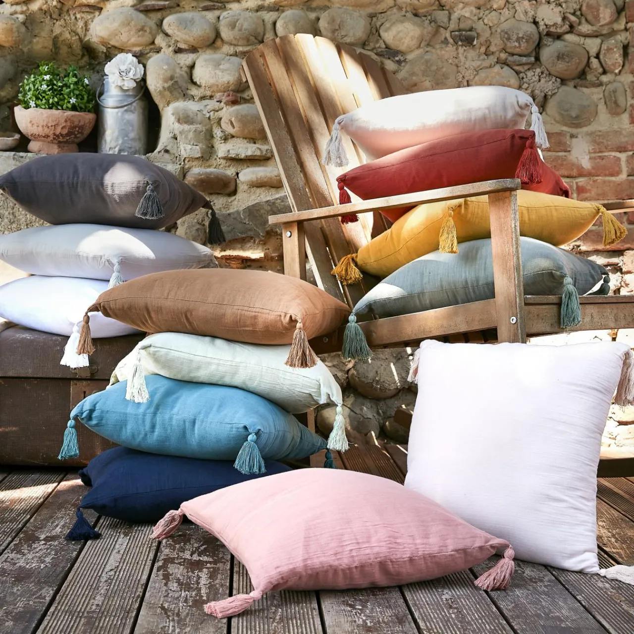 Coussin Et Housse|EMINZA Coussin carré gaze de coton (40 x 40 cm) Gaïa Bleu nuit