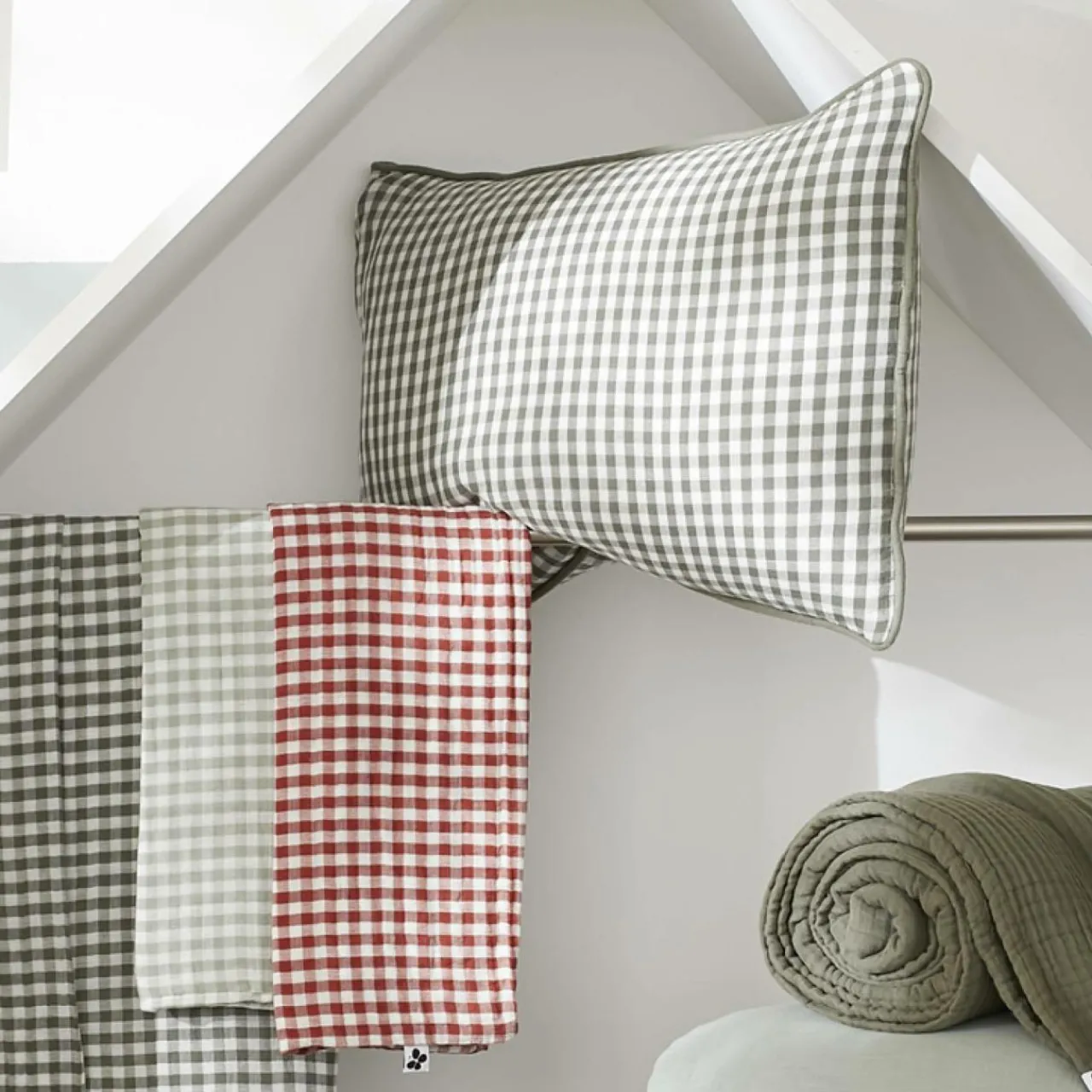 Coussin Et Housse|EMINZA Coussin carré gaze de coton (45 x 45 cm) Gaïa vichy Terracotta