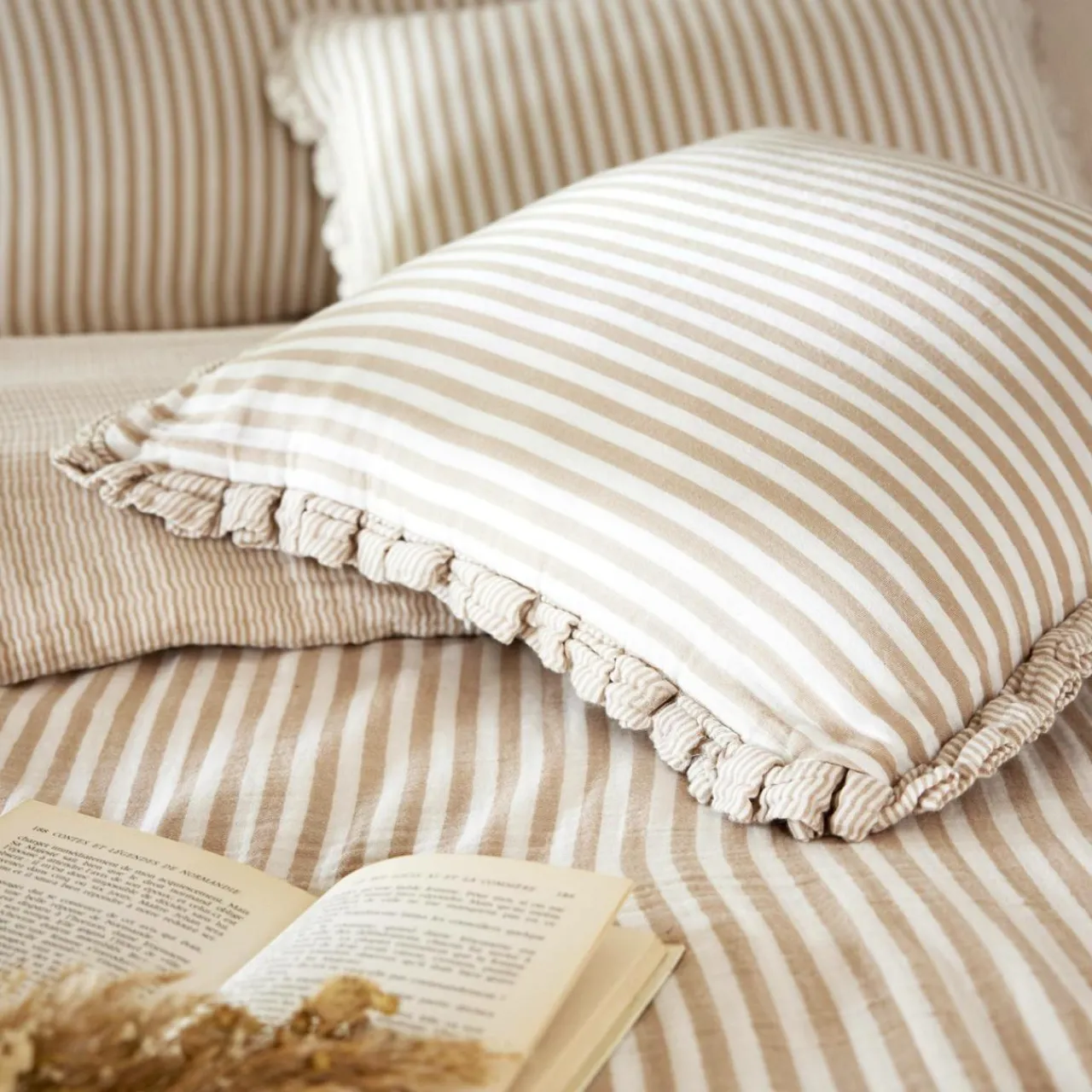 Coussin Et Housse|EMINZA Coussin carré gaze de coton (45 x 45 cm) Gaïa rayures Ficelle Rayure Ficelle