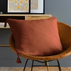 Coussin Et Housse|EMINZA Coussin carré gaze de coton (60 x 60 cm) Gaïa Terracotta