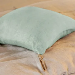 Coussin Et Housse|EMINZA Coussin carré lin lavé (45 cm) Louise Vert Eucalyptus