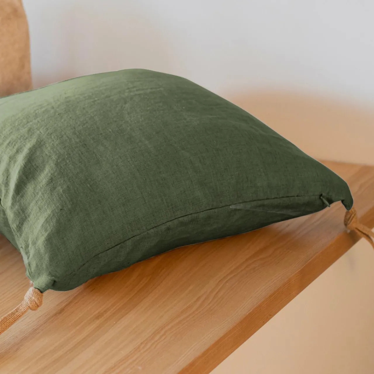 Coussin Et Housse|EMINZA Coussin carré lin lavé (45 cm) Louise Vert romarin