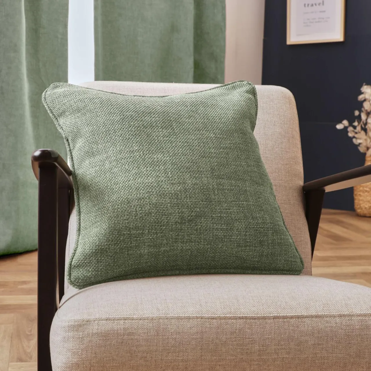 Coussin Et Housse|EMINZA Coussin carré tissé (45 x 45 cm) Alba Vert romarin