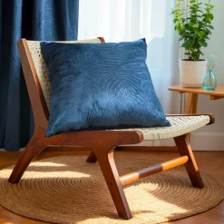 Coussin Et Housse|EMINZA Coussin carré velours (60 x 60 cm) Fern Bleu marine