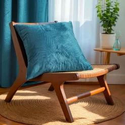 Coussin Et Housse|EMINZA Coussin carré velours (60 x 60 cm) Fern Bleu pétrole