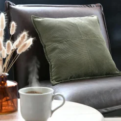 Coussin Et Housse|STOF Coussin carré velours (45 x 45 cm) Dandy Vert kaki