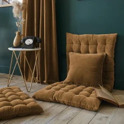 Coussin Et Housse|EMINZA Coussin carré velours de coton (45 x 45 cm) Victor Camel