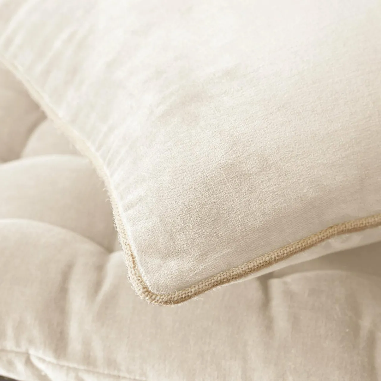 Coussin Et Housse|EMINZA Coussin carré velours de coton (45 x 45 cm) Victor pampa Beige