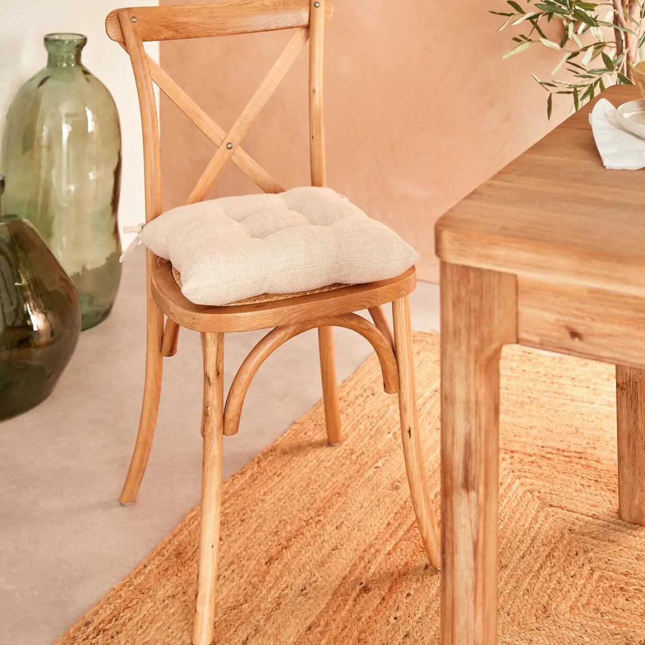 Galette De Chaise|Atmosphera, cru017dateur d'intu017drieur Coussin de chaise carré (38 x 38 cm) Clem lin Beige