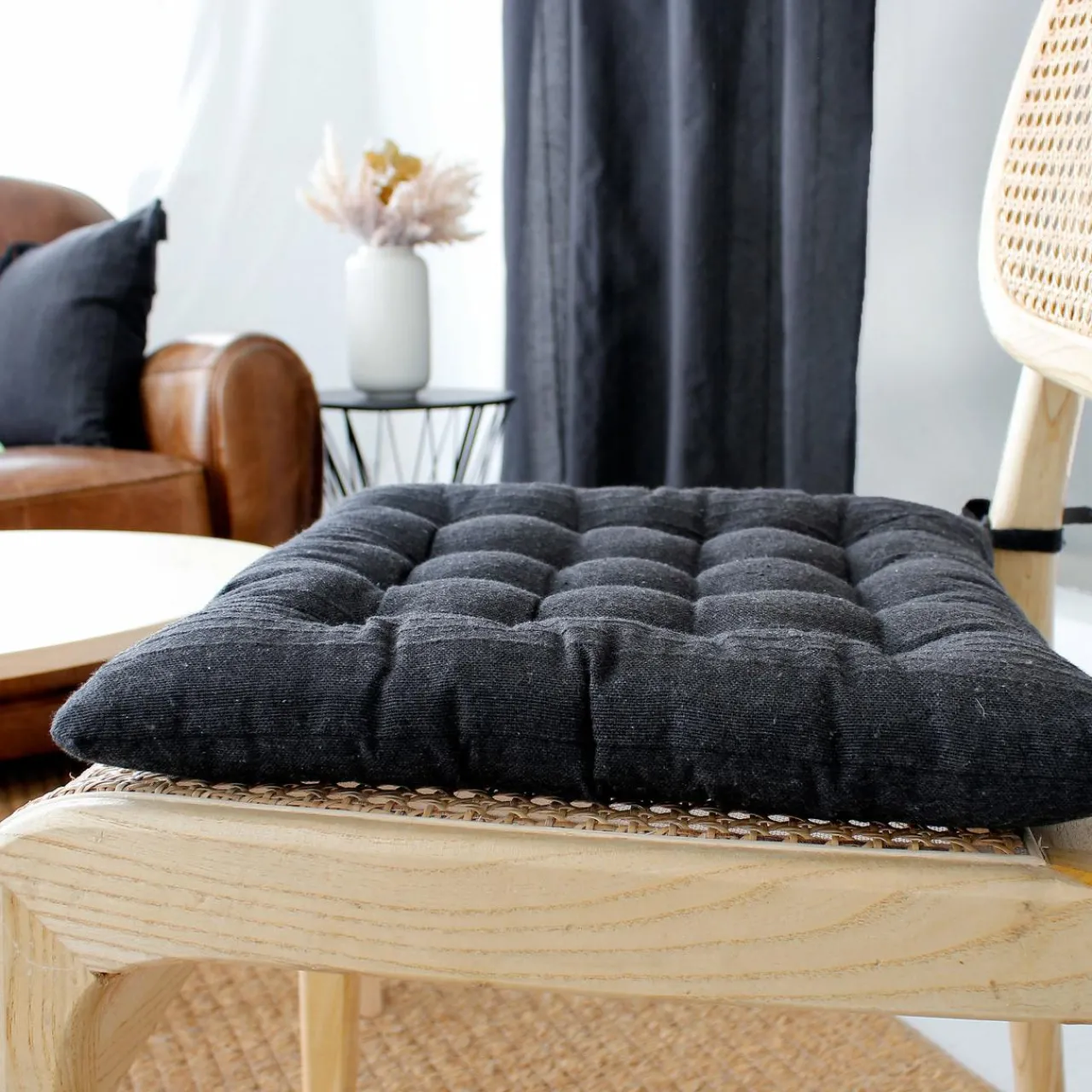 Galette De Chaise|ENJOY HOME Coussin de chaise carré (38 x 38 cm) Bombay Gris Anthracite