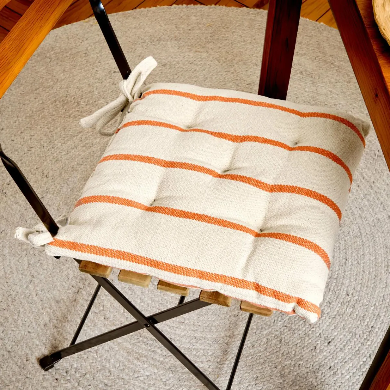 Coussin Chaise Et Fauteuil|EMINZA Coussin de chaise extérieur toile de coton (40 x 40 cm) Ocealys Corail Orange