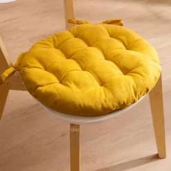 Galette De Chaise|EMINZA Coussin de chaise rond coton (40 cm) Pixel Jaune moutarde