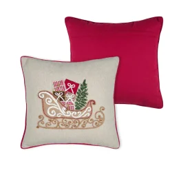 Plaid, Coussin Et Tapis De Noël|STOF Coussin de Noël carré brodé (45 x 45 cm) Traineau Beige