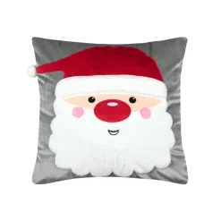 Plaid, Coussin Et Tapis De Noël|STOF Coussin de Noël carré velours (45 x 45 cm) Edgard Père Noël Gris