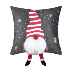 Plaid, Coussin Et Tapis De Noël|STOF Coussin de Noël carré velours (40 x 40 cm) Edgard lutin Gris
