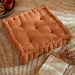 Coussin De Sol|EMINZA Coussin de sol carré gaze de coton (50 x 50 cm) Gaïa Abricot