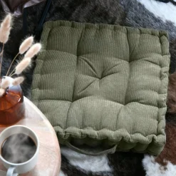 Coussin De Sol|STOF Coussin de sol carré velours (45 x 45 cm) Dandy Vert kaki