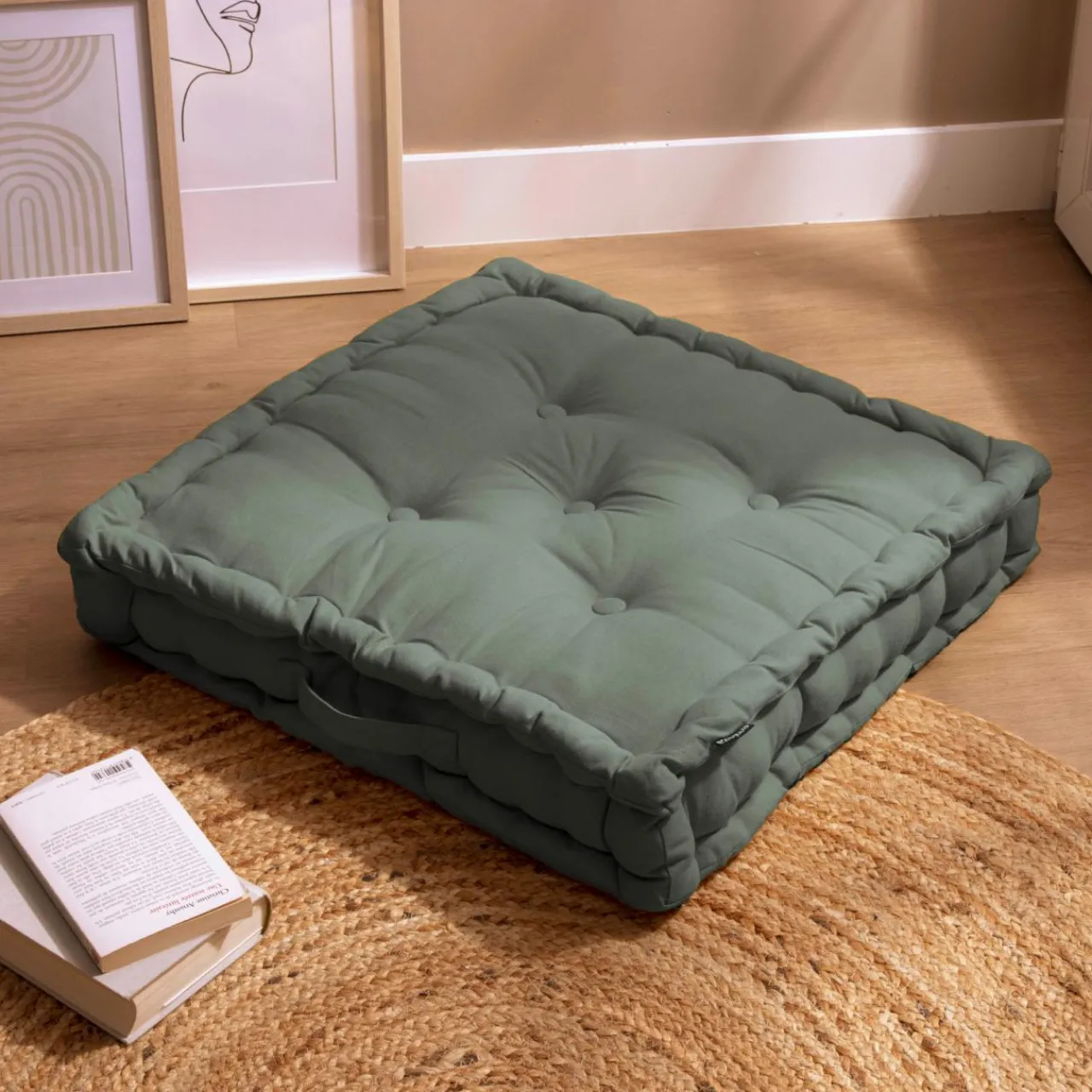 Coussin De Sol|EMINZA Coussin de sol coton (60 x 60 cm) Pixel Vert kaki