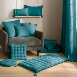 Coussin De Sol|EMINZA Coussin de sol coton (60 x 60 cm) Pixel Bleu canard