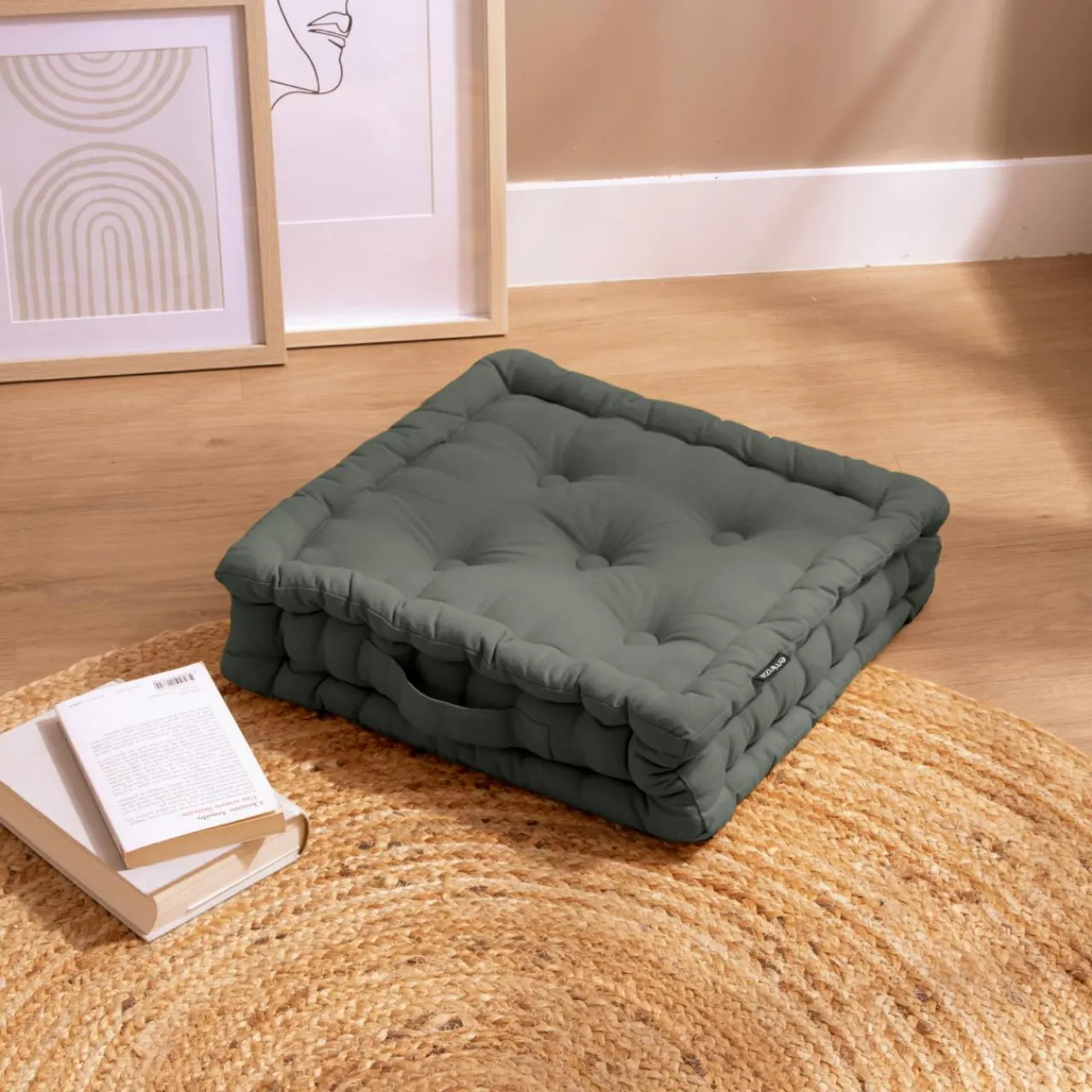 Coussin De Sol|EMINZA Coussin de sol coton (40 x 40 cm) Pixel Vert kaki