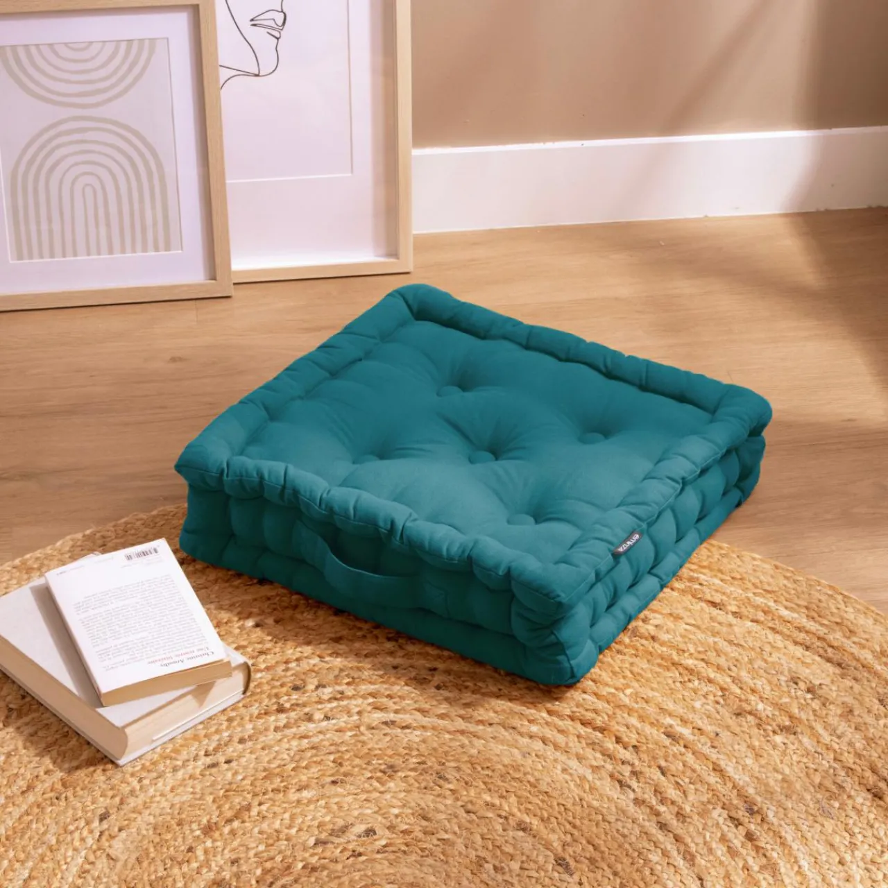 Coussin De Sol|EMINZA Coussin de sol coton (40 x 40 cm) Pixel Bleu canard