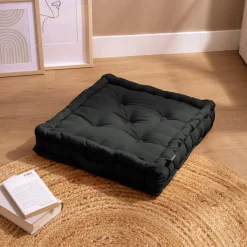 Coussin De Sol|EMINZA Coussin de sol coton (50 x 50 cm) Pixel Noir