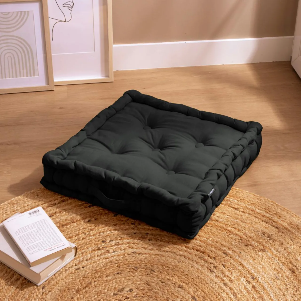 Coussin De Sol|EMINZA Coussin de sol coton (50 x 50 cm) Pixel Noir