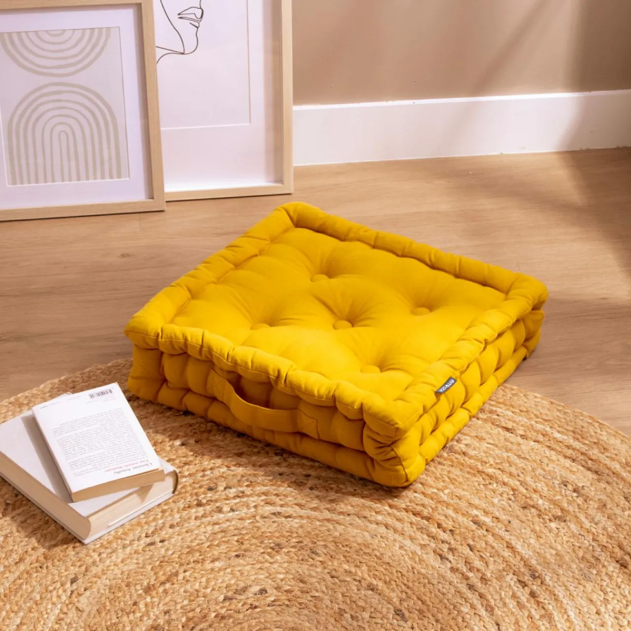 Coussin De Sol|EMINZA Coussin de sol coton (40 x 40 cm) Pixel Jaune moutarde