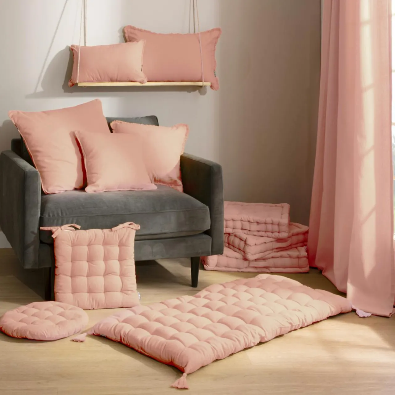 Coussin De Sol|EMINZA Coussin de sol coton (40 x 40 cm) Pixel Rose Pêche