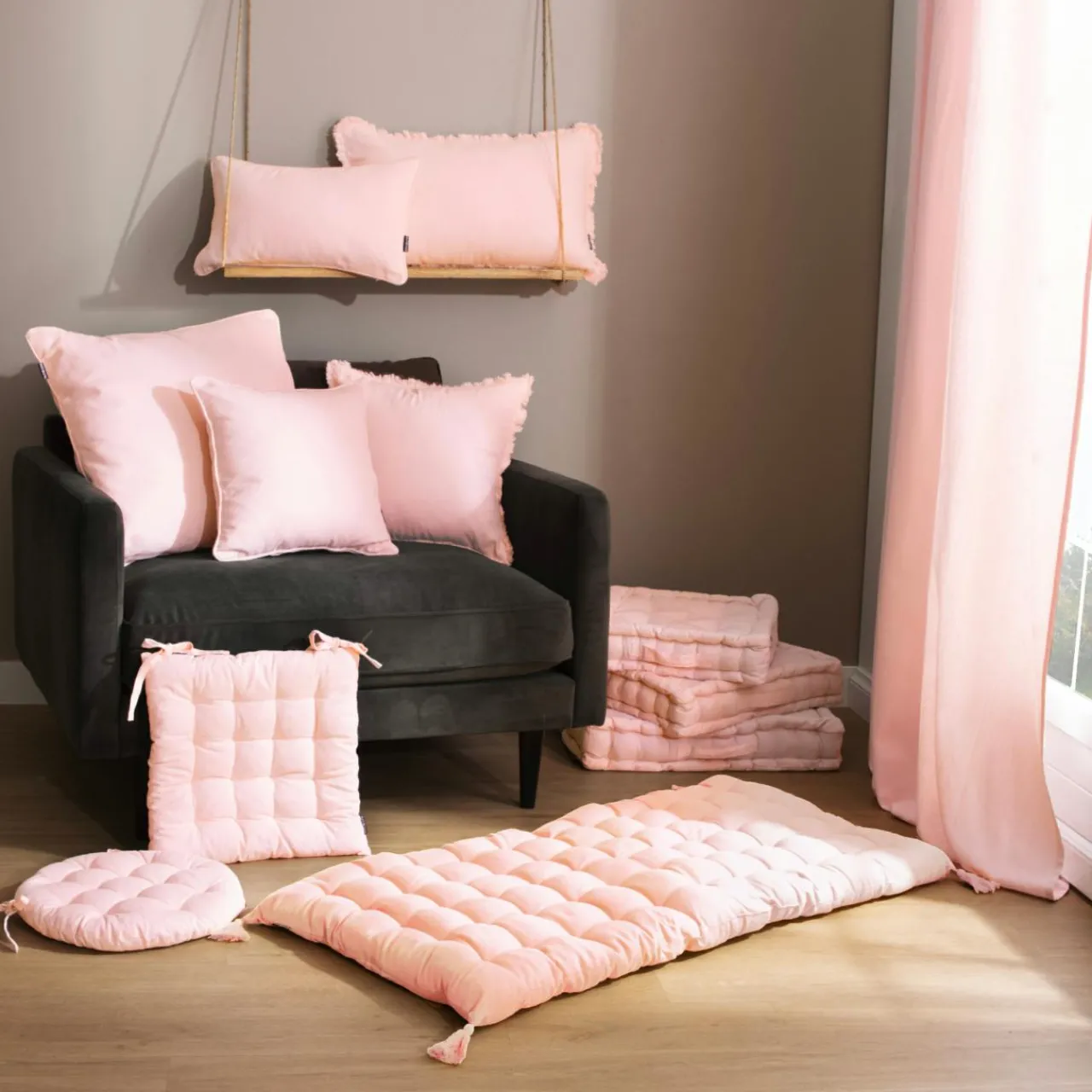 Coussin De Sol|EMINZA Coussin de sol coton (50 x 50 cm) Pixel Rose poudré