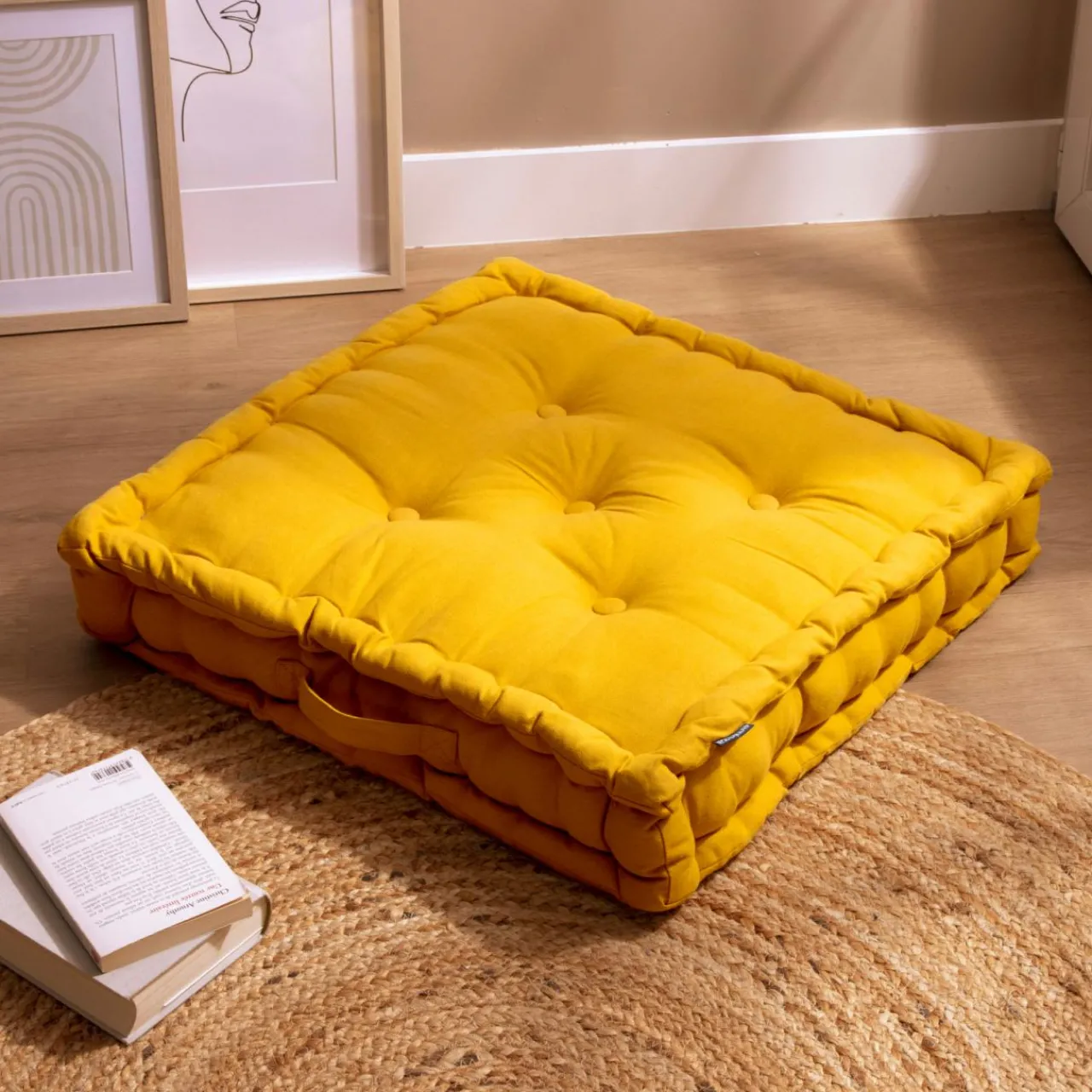 Coussin De Sol|EMINZA Coussin de sol coton (60 x 60 cm) Pixel Jaune moutarde