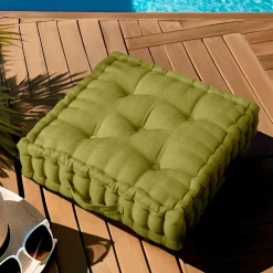 Accessoires Et Coussins|Coussin Déco D'Extérieur|EMINZA Coussin de sol extérieur capitonné (50 x 50 cm) Sunset Vert olive
