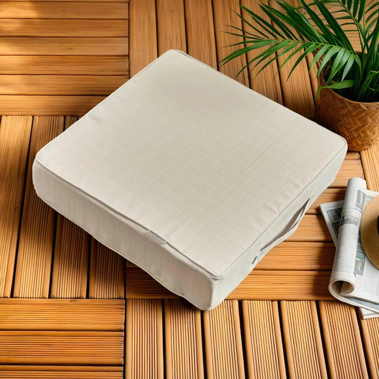 Accessoires Et Coussins|Coussin Déco D'Extérieur|EMINZA Coussin de sol extérieur déhoussable (45 x 45 cm) Sunset Ecru