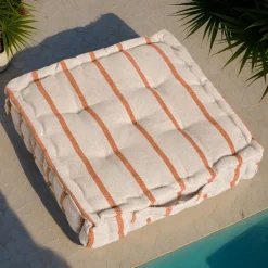 Coussin Déco D'Extérieur|Coussin Déco D'Extérieur|EMINZA Coussin de sol extérieur toile de coton (45 x 45 cm) Ocealys Corail Orange