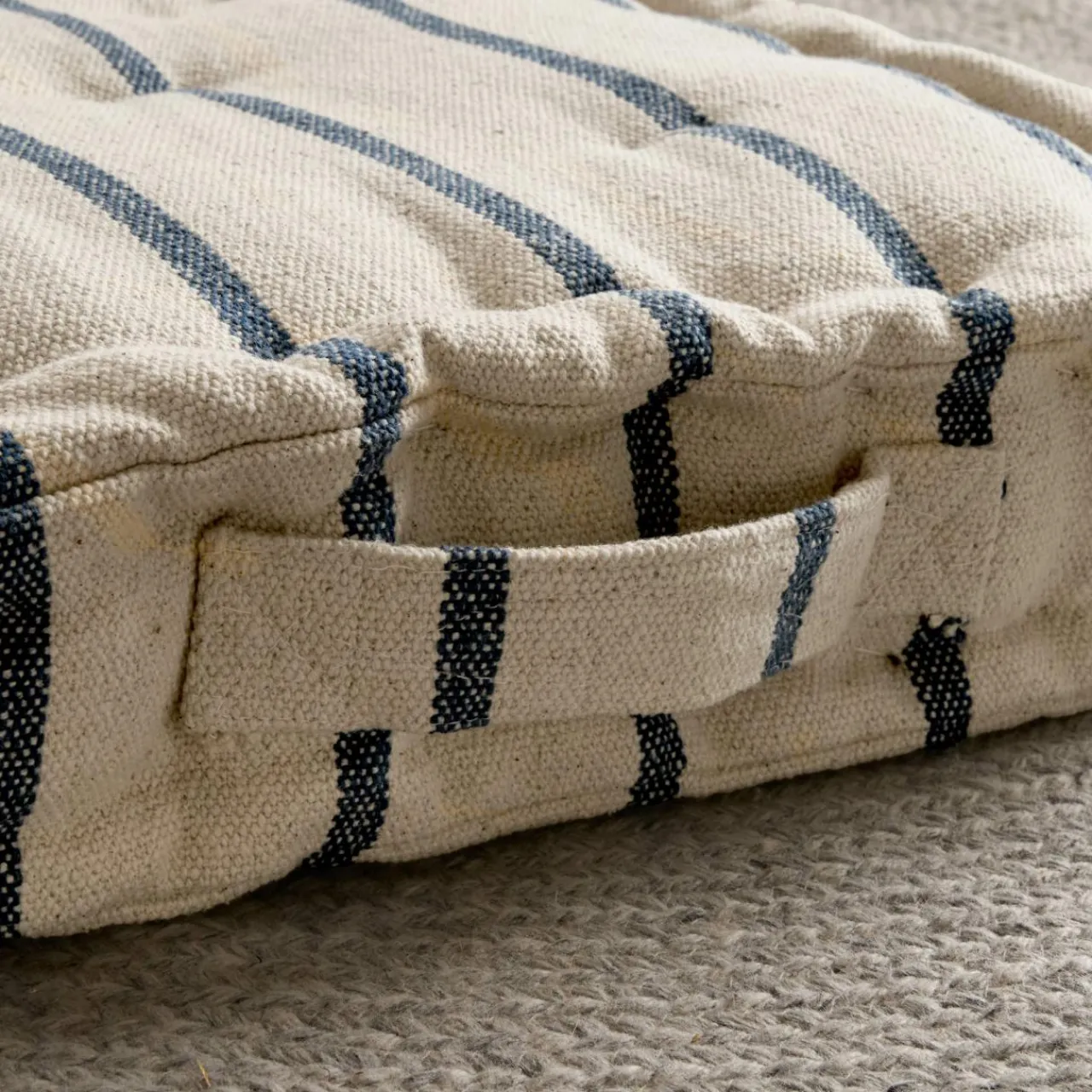 Coussin Déco D'Extérieur|Coussin Déco D'Extérieur|EMINZA Coussin de sol extérieur toile de coton (45 x 45 cm) Ocealys Bleu marine