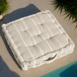 Coussin Déco D'Extérieur|Coussin Déco D'Extérieur|EMINZA Coussin de sol extérieur toile de coton (45 x 45 cm) Ocealys Blanc