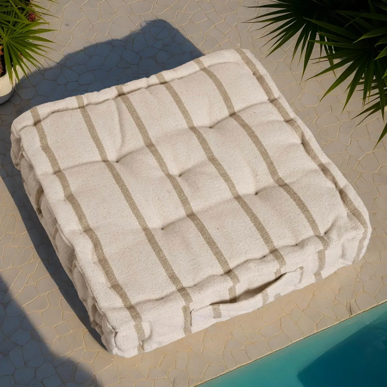 Coussin Déco D'Extérieur|Coussin Déco D'Extérieur|EMINZA Coussin de sol extérieur toile de coton (45 x 45 cm) Ocealys Beige